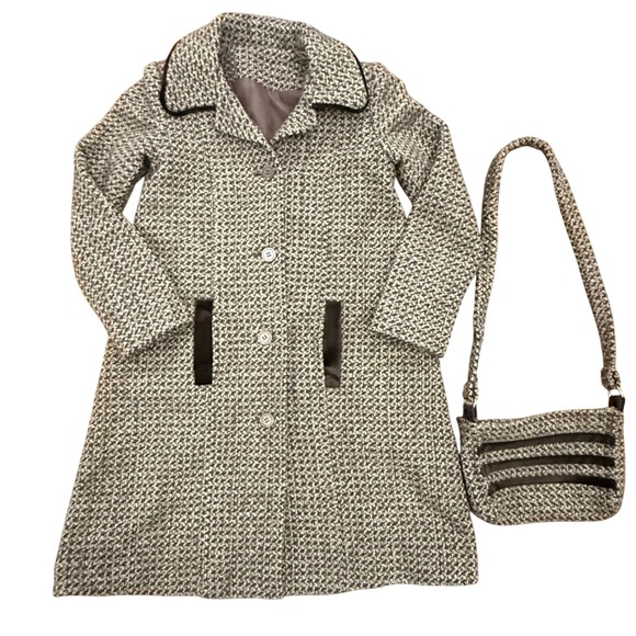 Vintage 1960s Houndstooth Coat & Purse Set - Girls Jacket Outfit - Size 8/10 - Picture 1 of 5